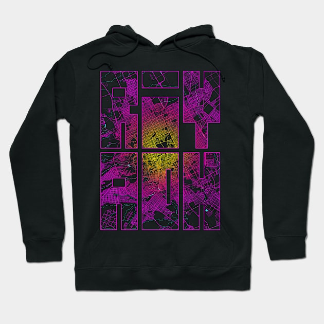 Riyadh, Saudi Arabia City Map Typography - Neon Hoodie by deMAP Studio